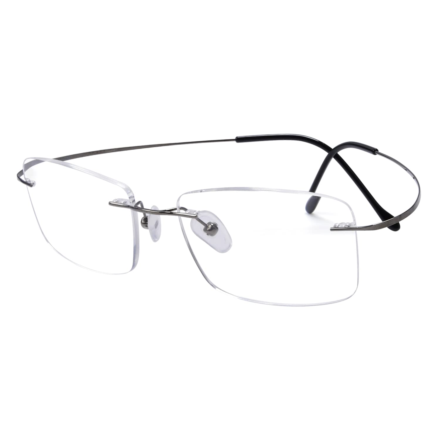 Titanium Rimless Reading Glasses for Men +3.00 Strength - Lightweight Gunmetal Eyewear for Reading, Computer Work & Outdoor Use