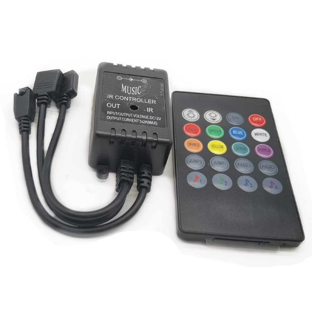 20-Key Infrared Music Controller & IR Remote with Sound Sensor for 5050/3528/5630 RGB LED Strip Lights - Dual Output for Home Theater, Party Lighting & Smart Home Automation