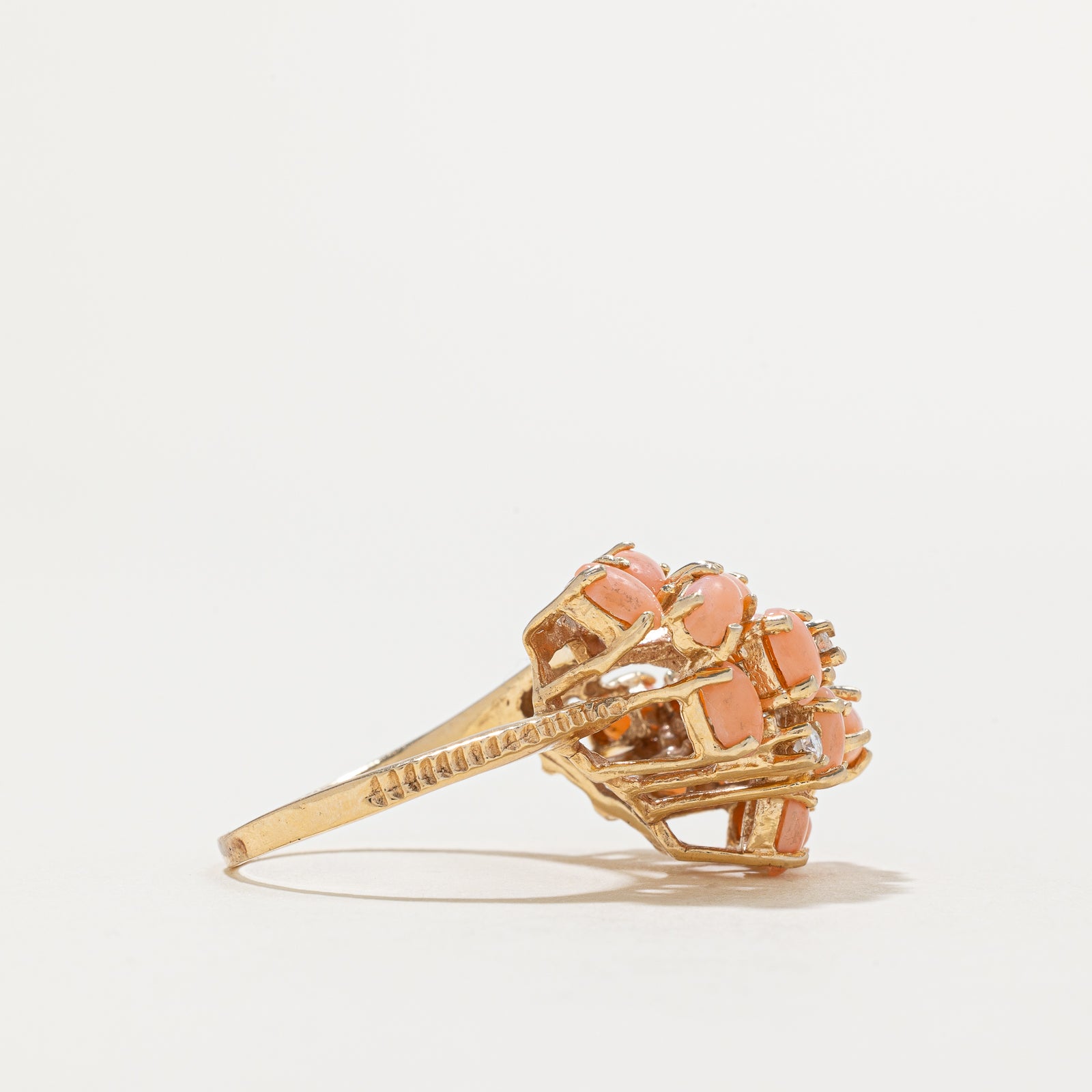 2.25ctw Scattered Coral & Diamond Cocktail Ring - 0.08ctw Diamond Accents - Size 8.75 - Elegant Statement Jewelry for Parties, Weddings & Special Occasions