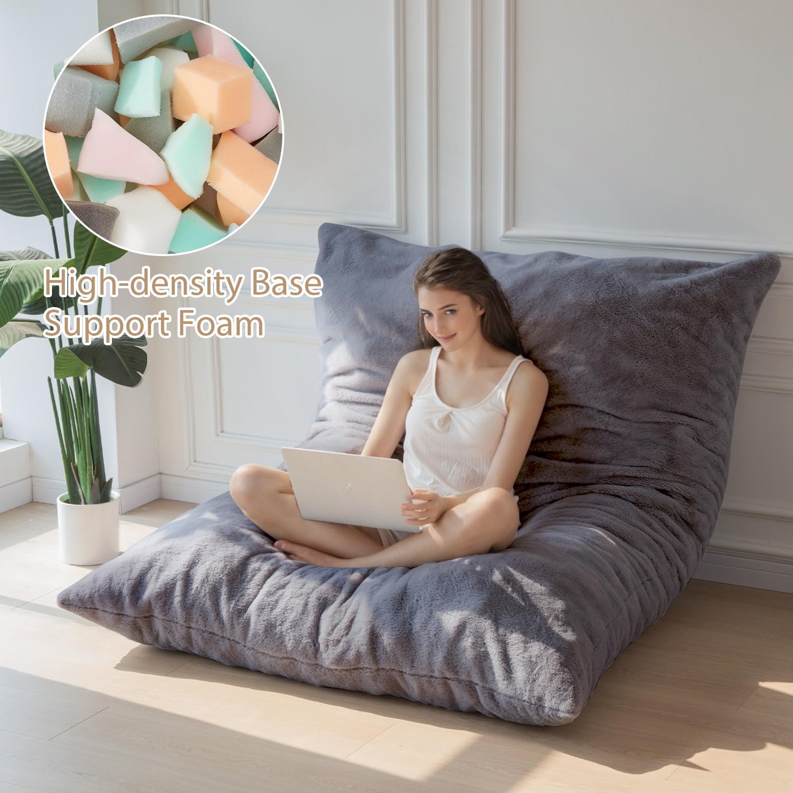 BYBYME 3-in-1 Convertible Bean Bag Chair - Faux Fur Giant Sofa Bed with High-Density Foam Filling | Foldable from Bean Bag to Lounger for Adults | Perfect for Living Room, Bedroom & Game Room Relaxation