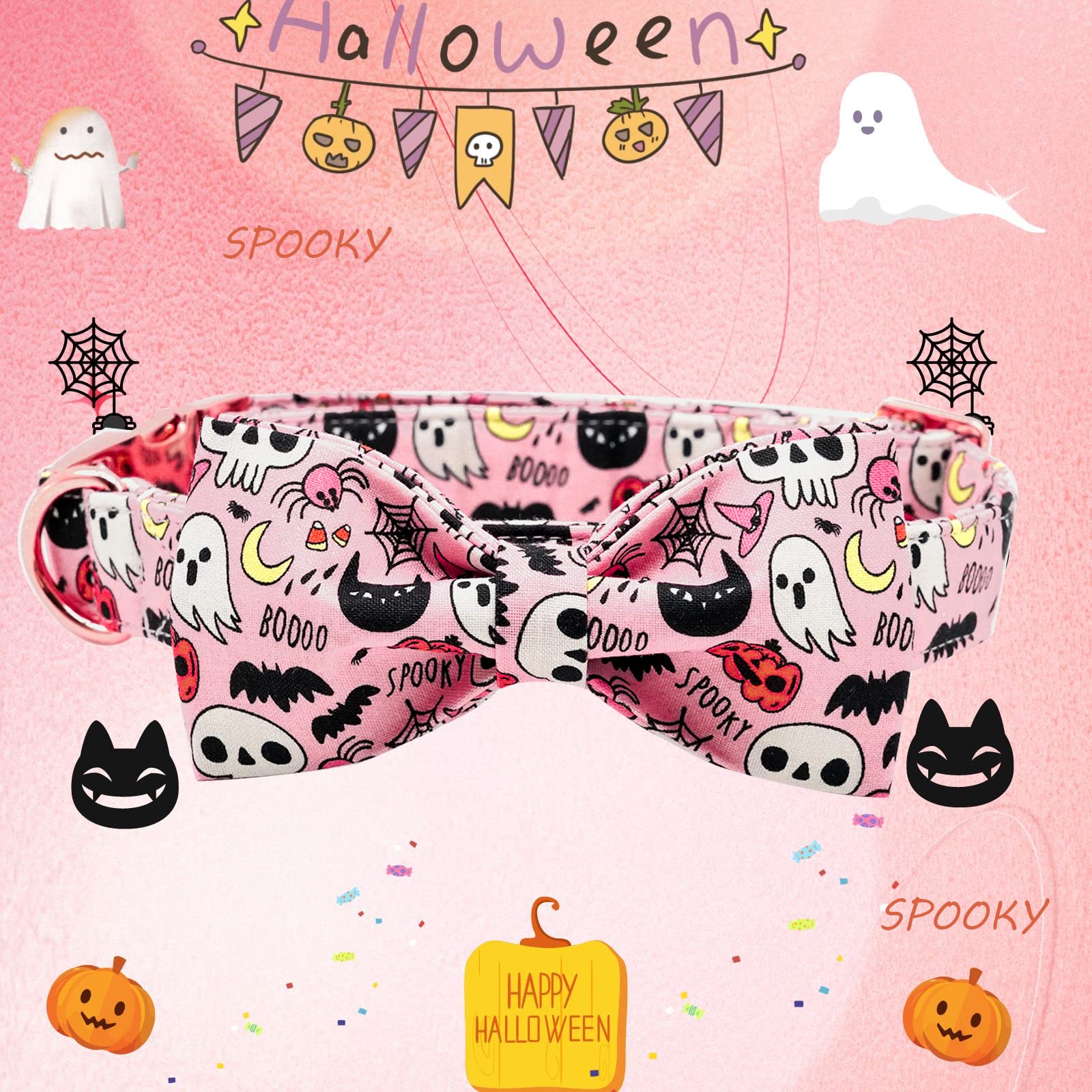 Elegant Dog Collar with Bow - Soft Halloween Pumpkin Bow Tie Collar for Large Dogs, Fall Pet Accessories for Girls & Boys | Perfect for Costume Parties & Seasonal Walks
