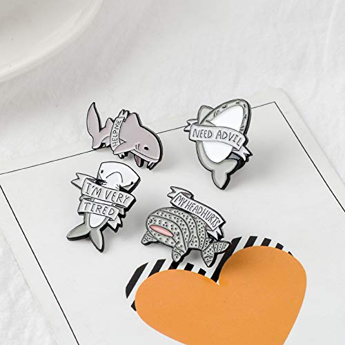 4Pcs Cute Cartoon Enamel Pin Set - Punk Brooches Lapel Pins for Women Girls Kids | Costume Decoration, Clothing & Bag Accessories | Shark Design | Perfect for DIY Crafts, Gifts & Fashion Outfits