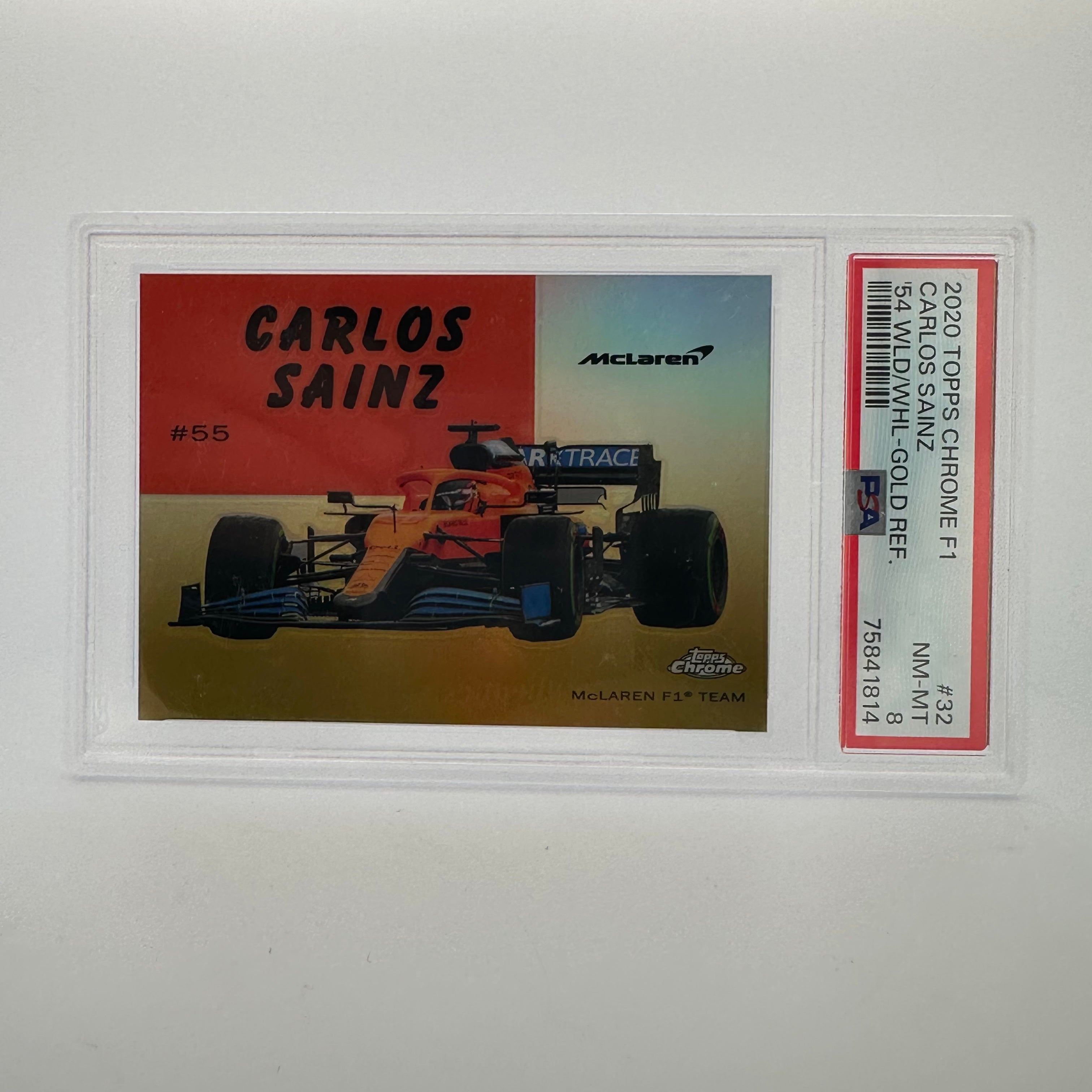 PSA 8 43/50 Carlos Sainz World On Wheels #54W 32 Gold Refractor - Rare Racing Card for Collectors & Fans, Perfect for Display & Investment