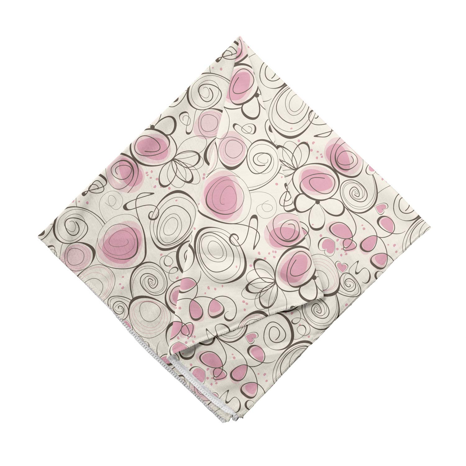 Ambesonne Rose Bandana - Doodle Swirls & Hearts Design - Unisex Head Scarf & Neck Tie for Men & Women - Perfect for Outdoor Activities, Music Festivals & Fashion Accessories
