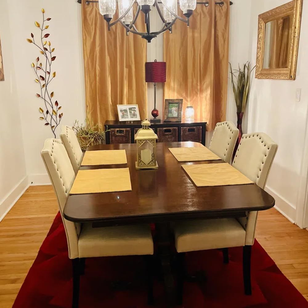 LSSBOUGHT Set of 2 Upholstered Parsons Dining Chairs - Beige Fabric Kitchen Chairs with Solid Wood Frame & Nailhead Trim - Perfect for Dining Room, Kitchen, and Breakfast Nook