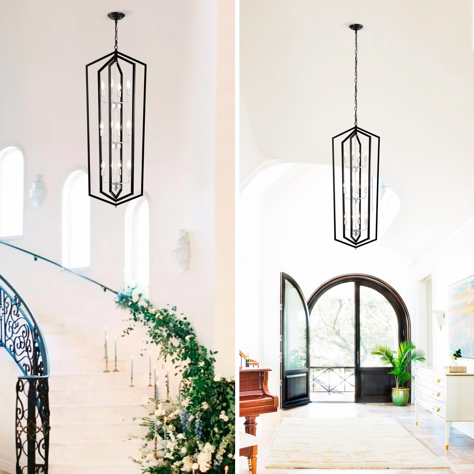 12-Light Farmhouse Kitchen Chandelier - Vintage Rustic Cage & Lantern Pendant Lighting Fixture for Dining Room, Island, or Breakfast Nook - Dimmable Edison Bulbs Included