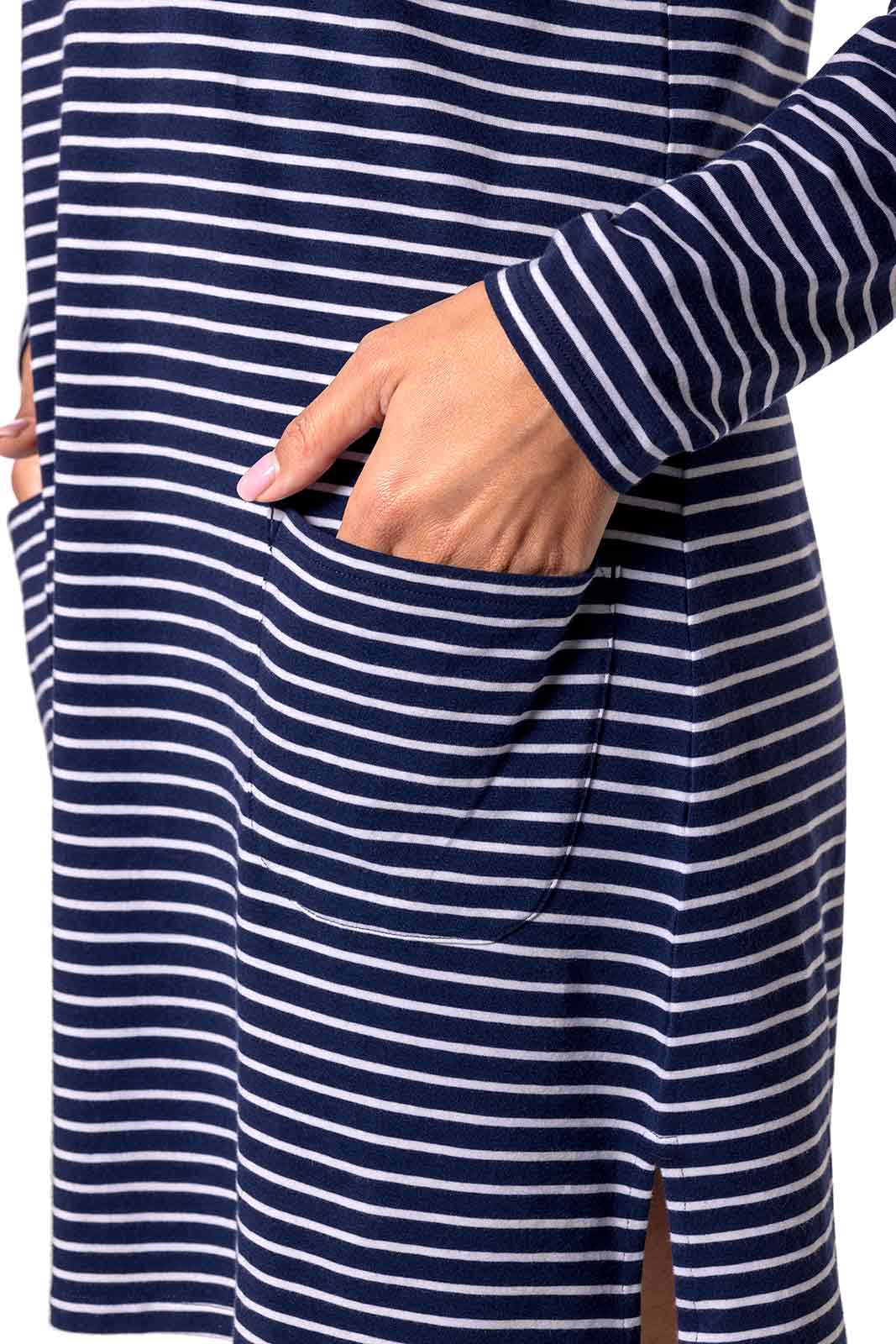 Women's Catalina Beach Cover Up - Navy & White Striped Swimwear Cover-Up for Summer, Pool, and Beach | Lightweight & Stylish Swim Dress for Vacation and Outdoor Activities