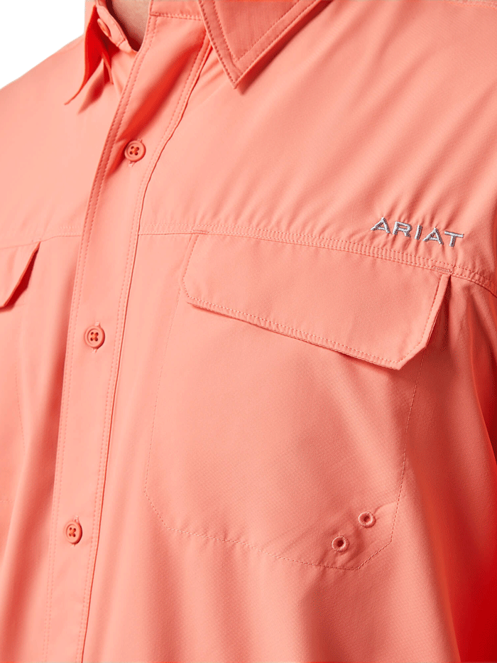 Ariat Men's VentTEK Outbound Classic Fit Long Sleeve Shirt - Moisture Wicking & Breathable Performance Shirt for Hiking, Fishing & Outdoor Activities (Peach Echo)