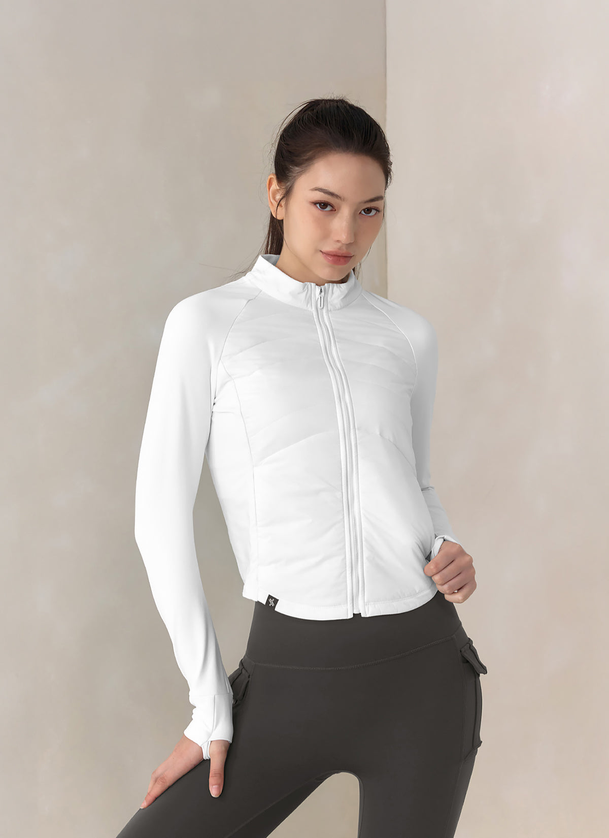 Lightweight Padded Mock Neck Jacket with Finger Hole - Comfortable & Stylish for Outdoor Activities, Hiking, and Casual Wear