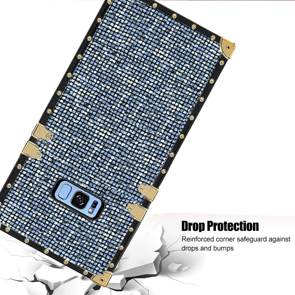 Luxury Bling Glitter Sparkle Cute Gold Corner Soft Shock-Absorption Phone Case for Samsung Galaxy S8 Plus with Strap - Black | Protective Cover for Everyday Use, Parties & Special Occasions