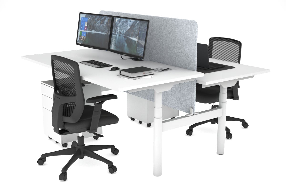 Flexi Premium Height Adjustable 2-Person H Bench Workstation - White Frame [1800L x 800W with Cable Management] - Ideal for Office, Home Workspace & Collaborative Environments