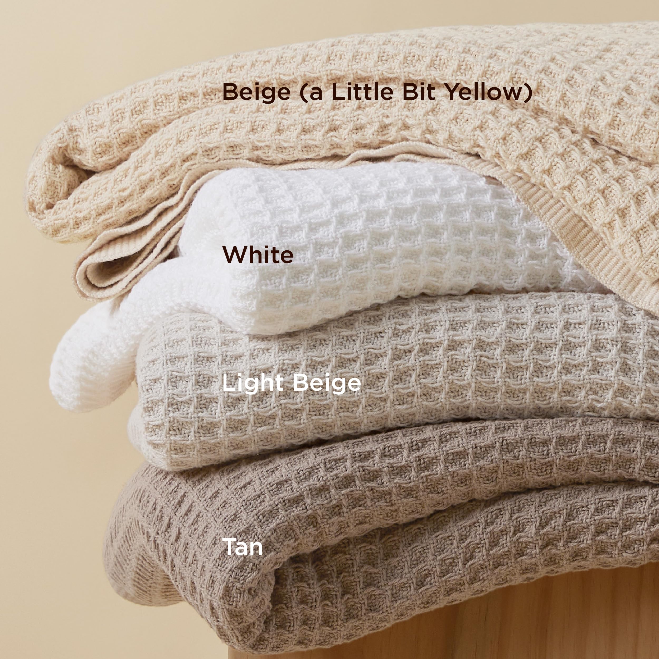Bedsure 100% Cotton King Size Blanket - Ultra Soft & Breathable Waffle Weave Blanket for Summer & Spring, Beige, 104x90 Inches - Perfect for Bed, Couch, and Guest Room Comfort