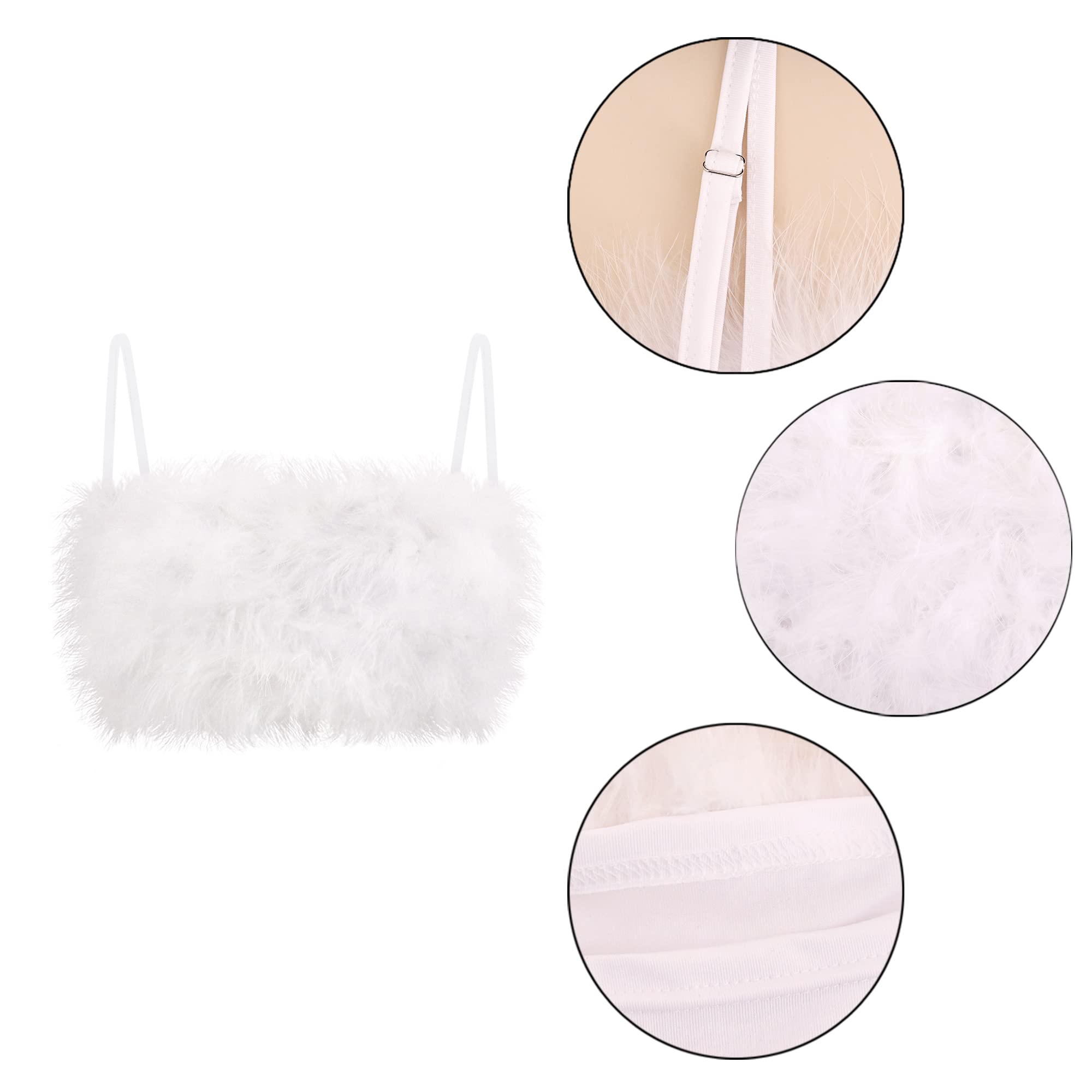 Vimoisa Women's Faux Fur Tank Top - Sexy Spaghetti Strap Crop Cami, Tight Sleeveless Tube Top Vest for Party, Club, Date Night & Winter Fashion