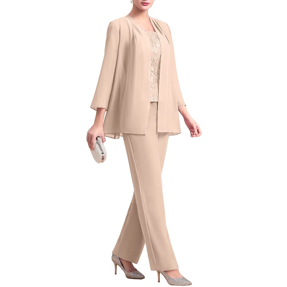 Elegant Zongqiven Women's 3-Piece Chiffon Pantsuit Set with Lace Details - Mother of the Bride Dress, Wedding Guest Outfit & Formal Evening Wear for Special Occasions