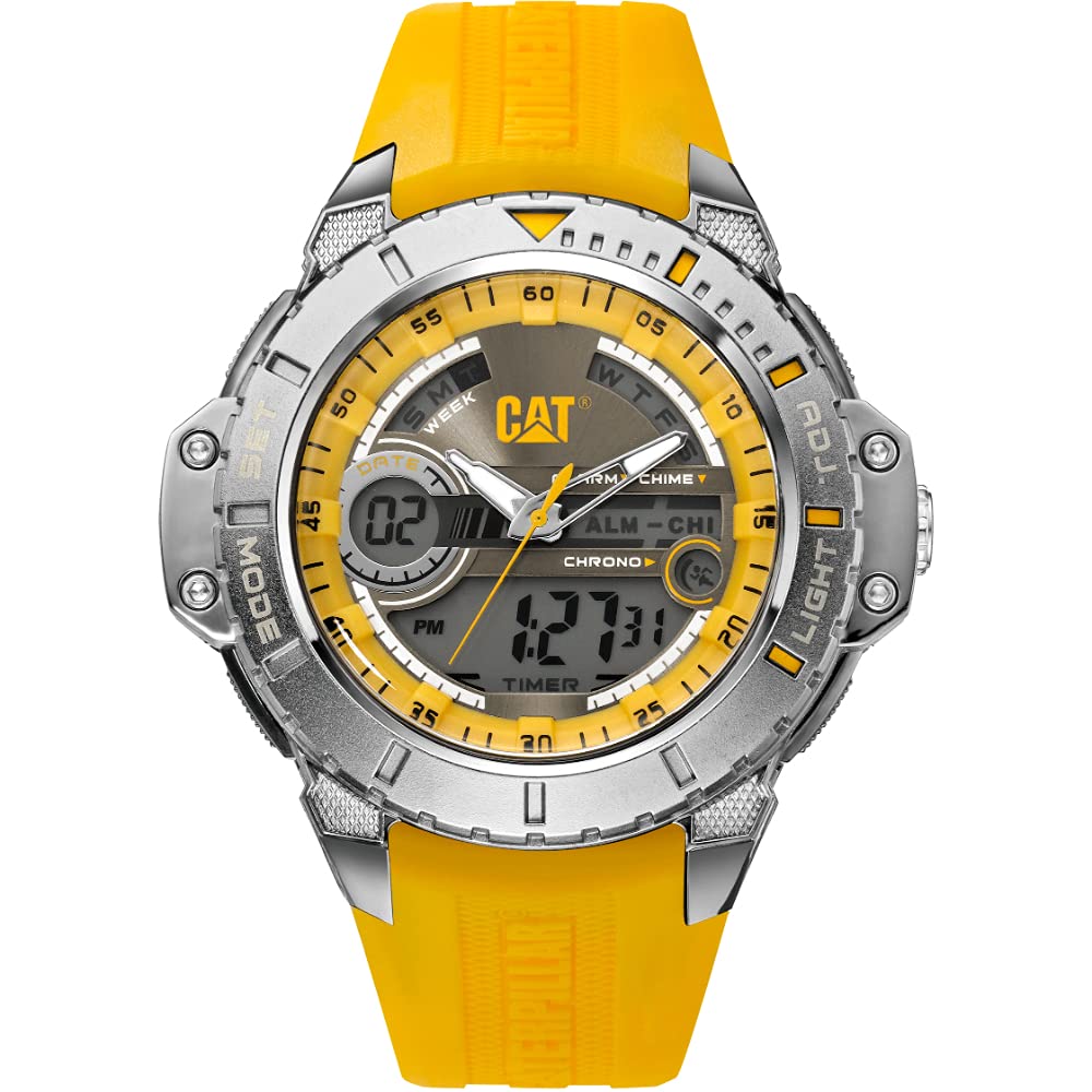 CAT WATCHES Men's 'Anadigit' Digital Quartz Watch - Stainless Steel Case & Rubber Strap - Water Resistant Casual Watch for Men (Model MA14521131) - Perfect for Outdoor Activities, Sports & Everyday Wear