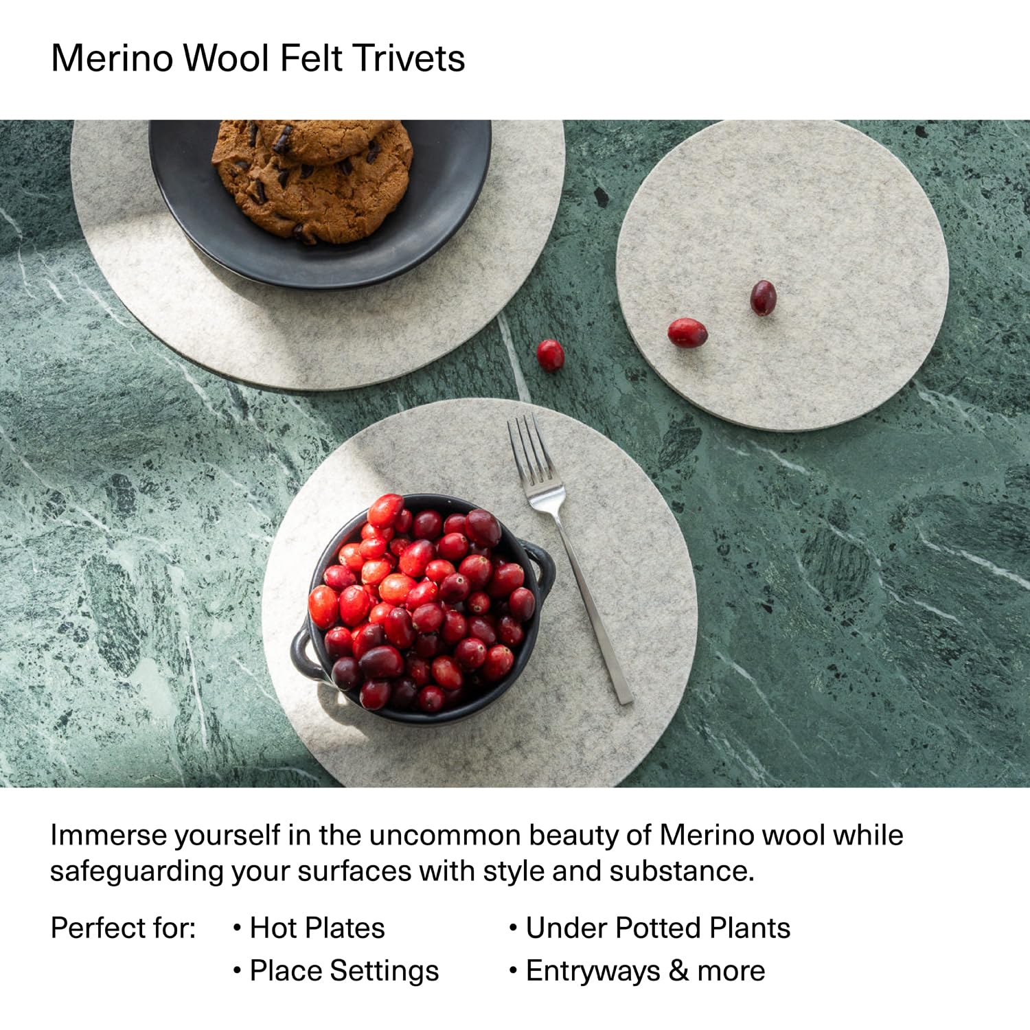 Premium Heat-Resistant 100% Merino Wool Trivet for Hot Dishes & Cookware - 10