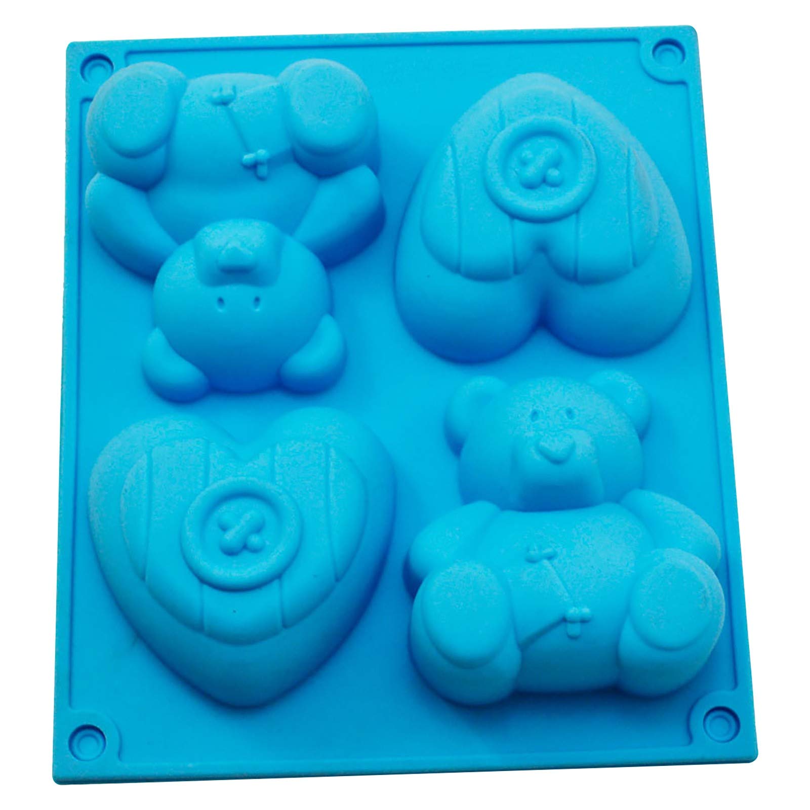Easter Silicone Molds - Bear & Heart Shaped Chocolate Molds for Baking, Cupcakes, Soap, Muffins & Pudding - Non-Stick Silicone Mold Pan - Perfect Kids Gift (Blue) - Ideal for Holiday Baking, DIY Crafts & Party Treats