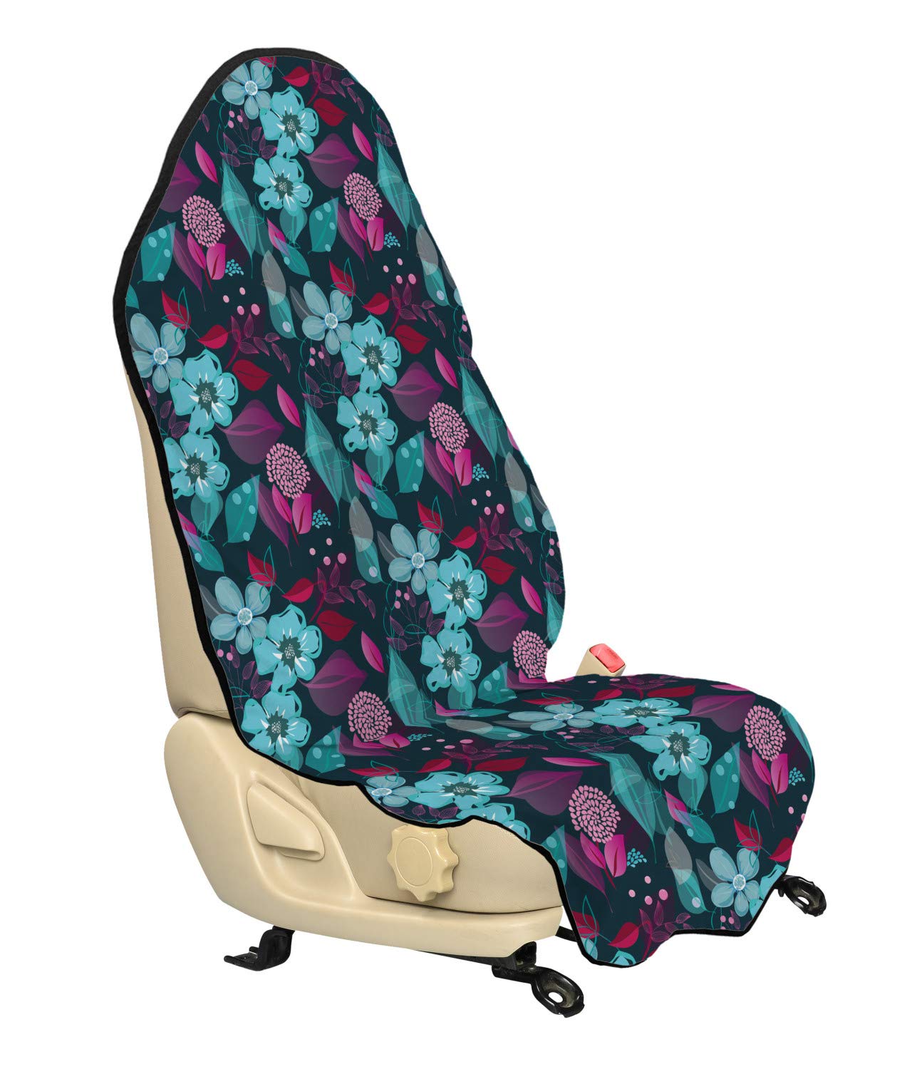Ambesonne Floral Car Seat Cover - Pale Blue Blossoms & Colorful Leaves Fantasy Garden Pattern, Universal Fit 30