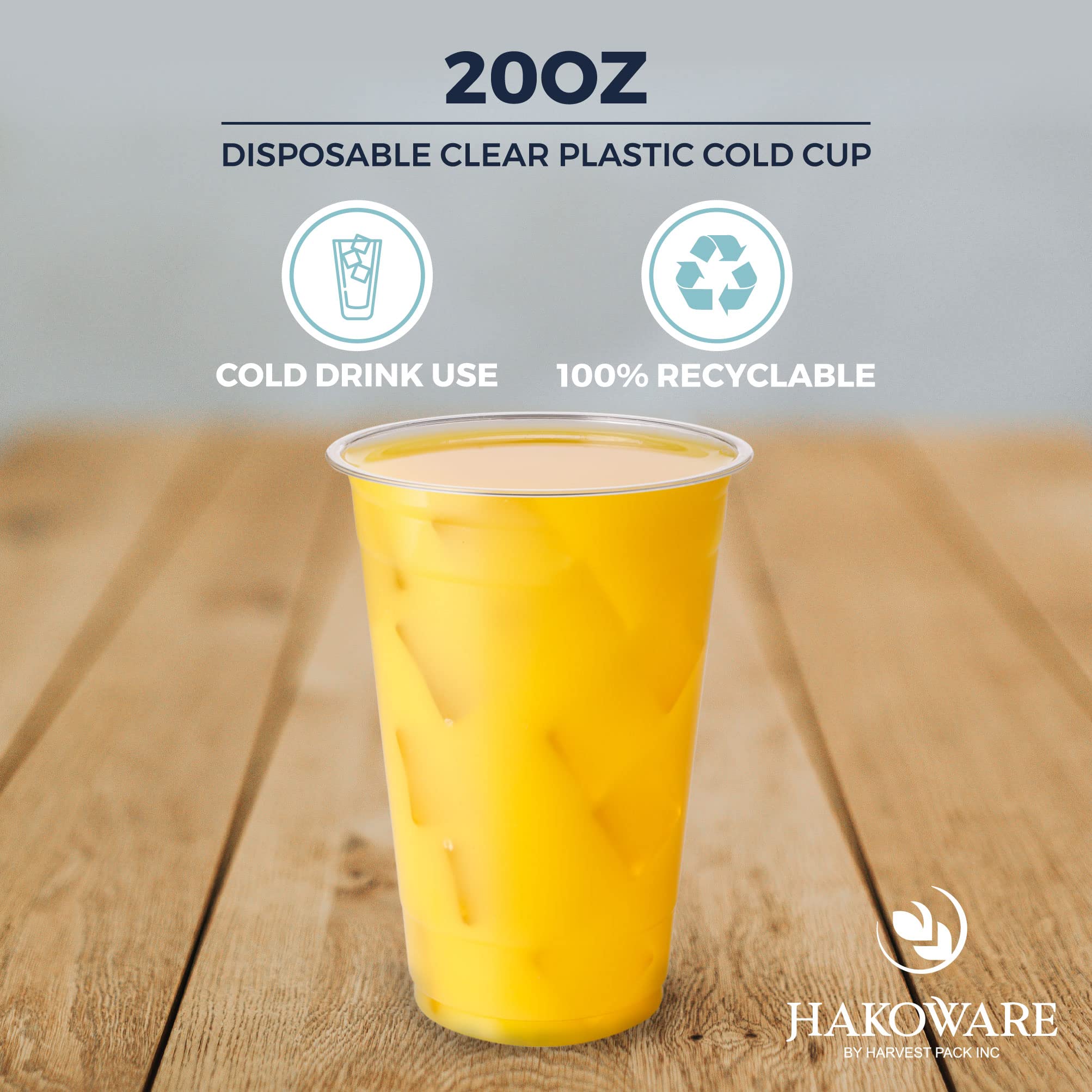 HAKOWARE by Harvest Pack 1000-Count 20oz Ultra Clear Disposable Plastic Cups - Perfect for Weddings, Parties, Cocktails, Iced Coffee & Cold Beverages - Ideal for Home Entertaining, Cafes, and Restaurants