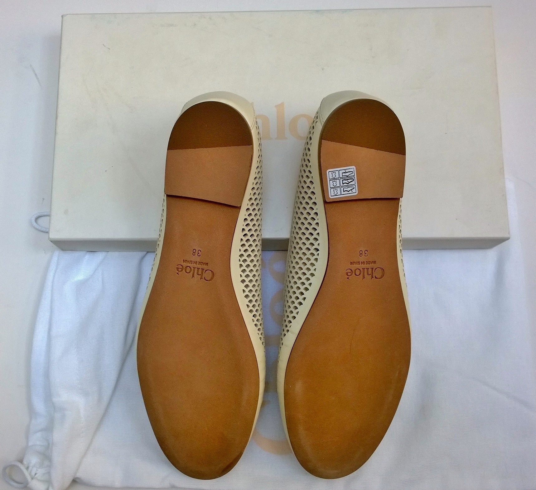 Chloé Marcie Cream Eggshell Perforated Leather Flats - Women's Comfortable Ballet Shoes for Casual Wear, Office & Travel