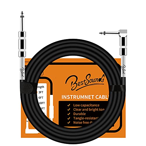 10ft Guitar Amp Cord - BestSounds 1/4 Inch Instrument Cable for Electric/Acoustic Guitar, Bass, Keyboard & Pro Audio (Right Angle to Straight, Black) - Perfect for Live Performances, Studio Recording & Home Practice