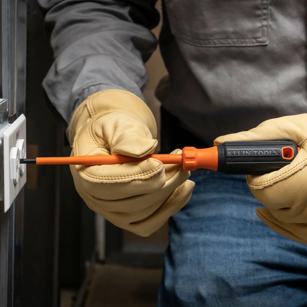 Klein Tools 6816INS 1000V Insulated Screwdriver - 3/16-Inch Cabinet Tip with 6-Inch Shank, Tip-Ident & Cushion-Grip Handle - Ideal for Electrical Work, DIY Projects & Professional Use