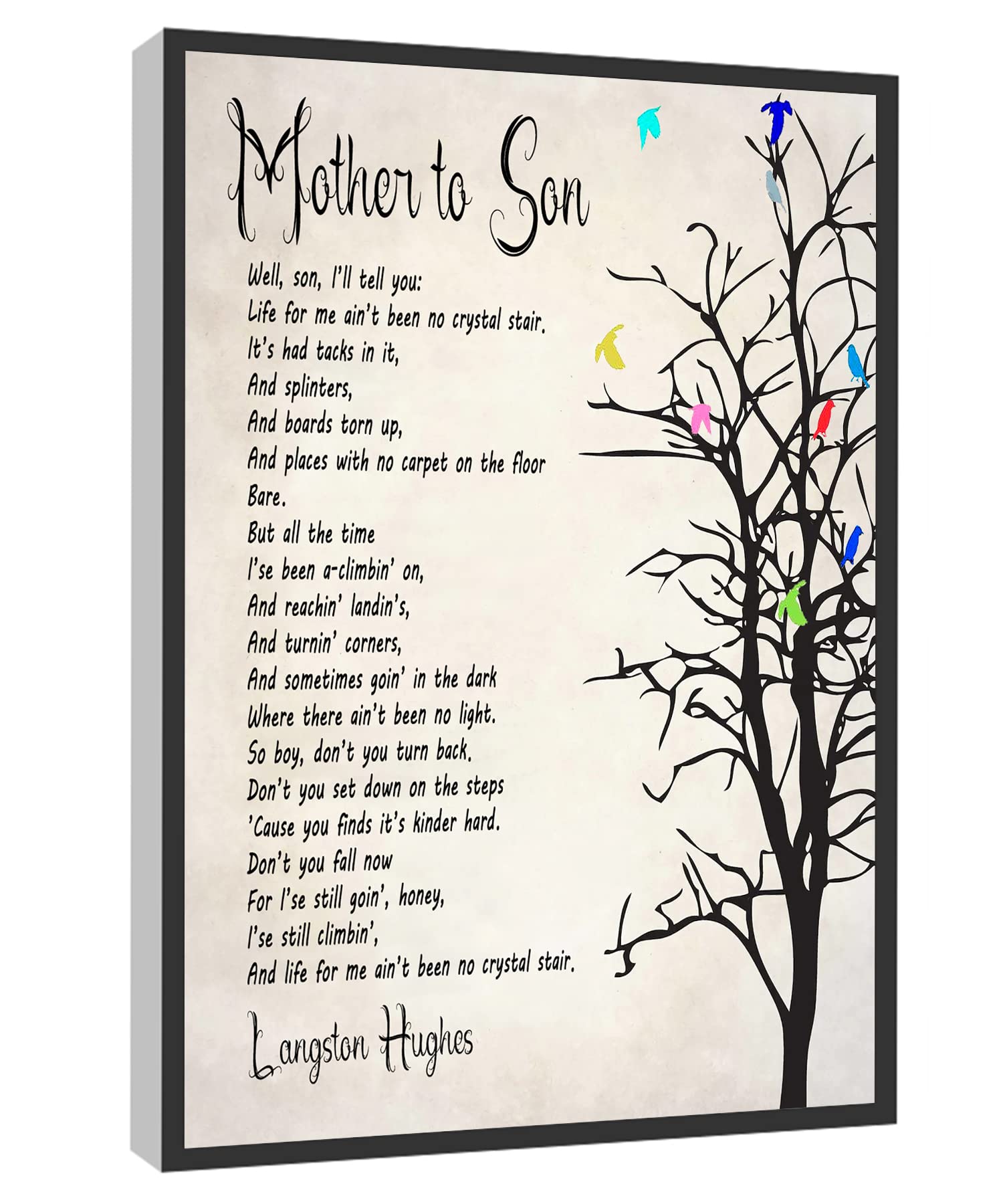 Langston Hughes Mother to Son Poem Wall Art - Framed Canvas Poster 16x24 Inches for Home & Office Decor - Inspirational Gift for Mom, Son, Family - Ready to Hang Living Room, Bedroom, Study Room