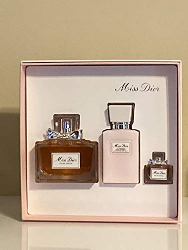 Dior Miss Dior Perfume Set for Women - 3.4 oz Eau de Parfum Spray + 2.5 oz Body Lotion + 0.17 oz Mini Travel Size | Floral Fragrance Gift Set for Her | Perfect for Date Night, Special Occasions & Everyday Luxury