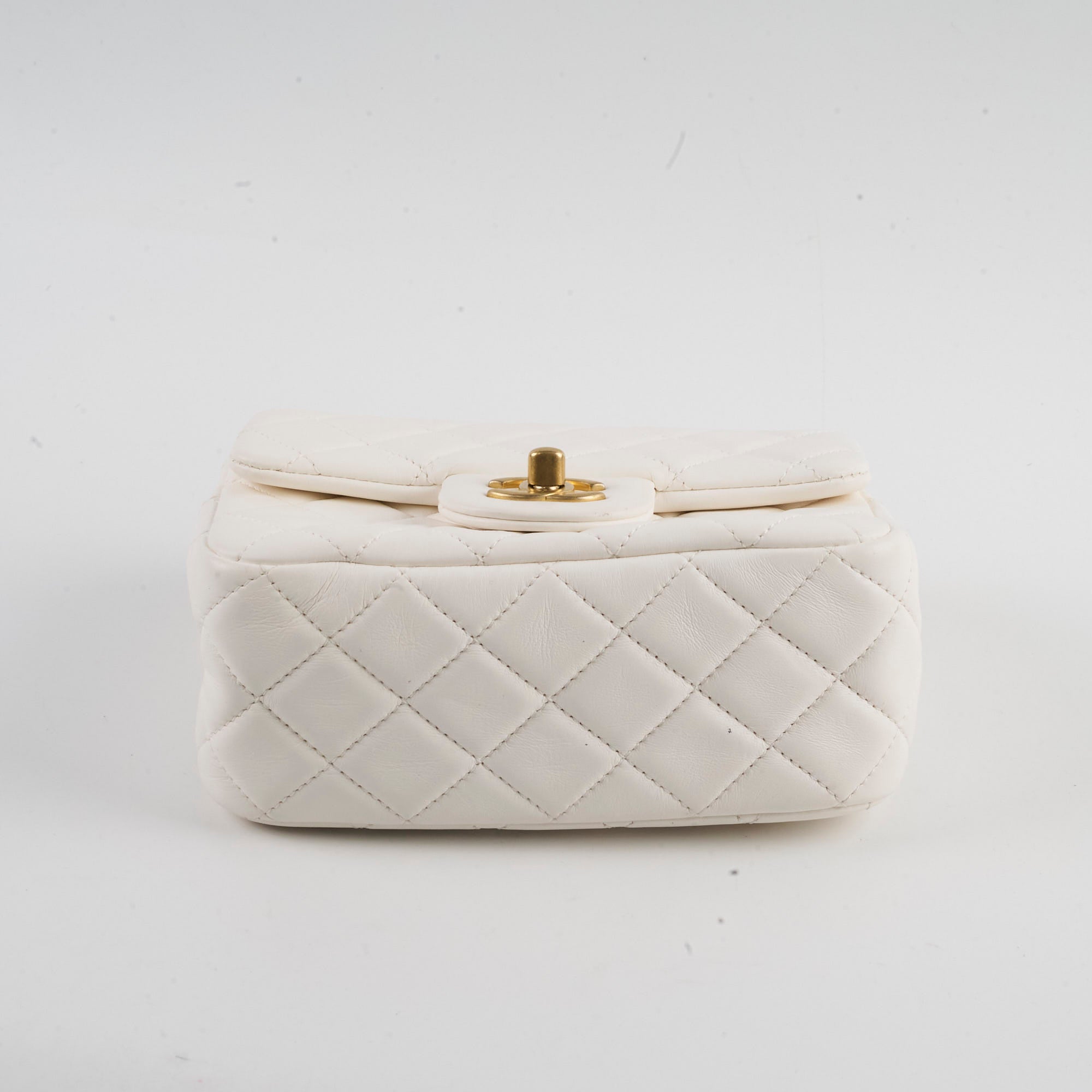 Chanel Mini Square Lambskin Pearl Crush White Bag | Luxury Designer Handbag for Women | Perfect for Evening Parties, Weddings & Special Occasions