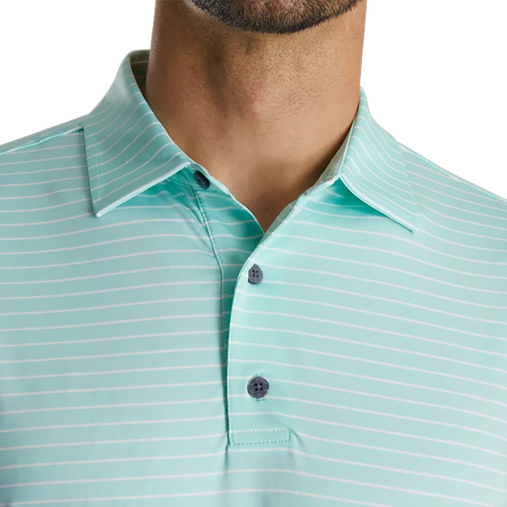 FootJoy Athletic Fit Classic Stripe Mint Men's Golf Polo Shirt - Moisture-Wicking Performance Top for Golfers & Casual Wear