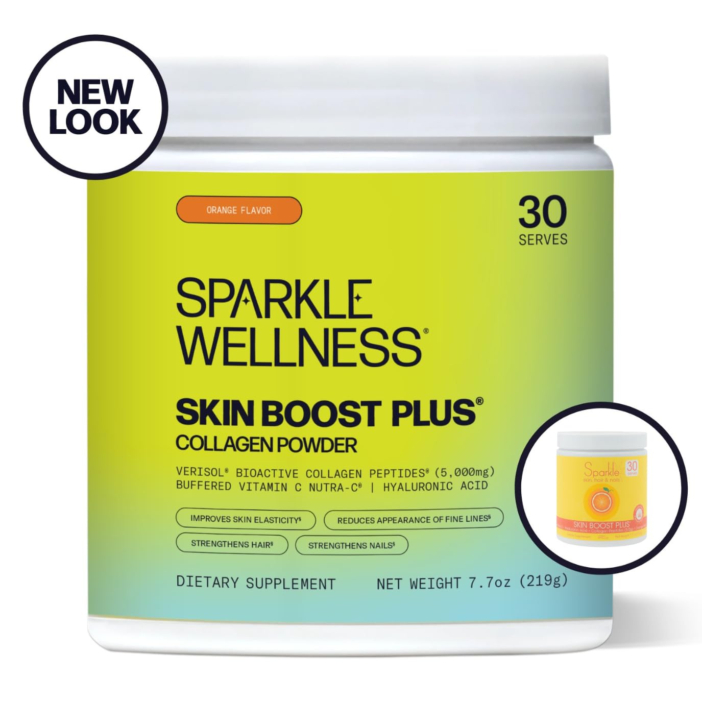 Sparkle Wellness Skin Boost Plus Verisol Collagen Peptides Protein Powder with Vitamin C - Orange Flavor Dietary Supplement (7.7 oz) for Glowing Skin & Joint Support | Perfect for Smoothies & Morning Routines