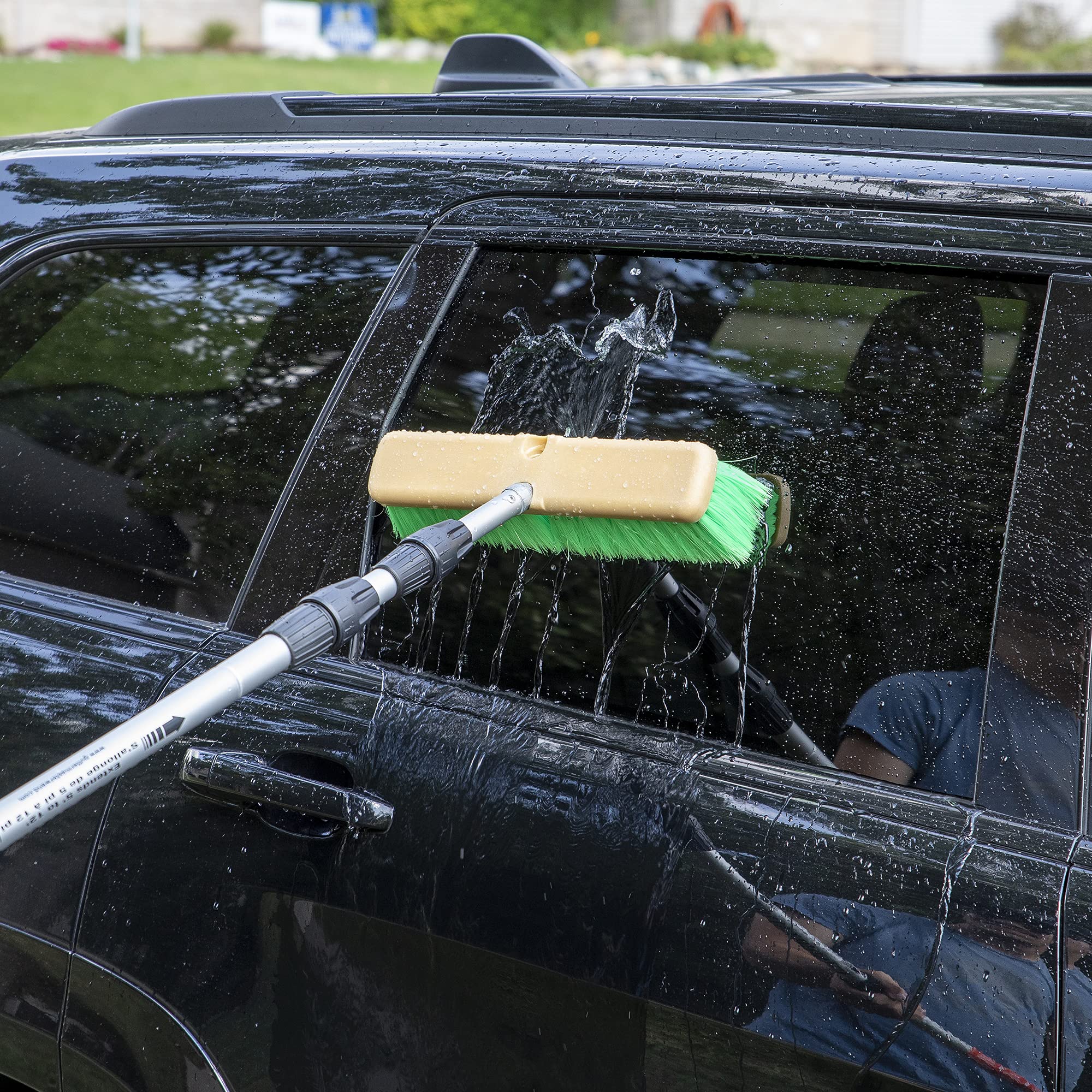 Teravan Green Obround Flow Through Scrub Brush - Ultra Soft Bristle Car Wash Brush for RVs, Trucks, Boats, Windows & Floors (14 Inch) - Perfect for Vehicle Detailing, Marine Cleaning & Household Deep Cleaning