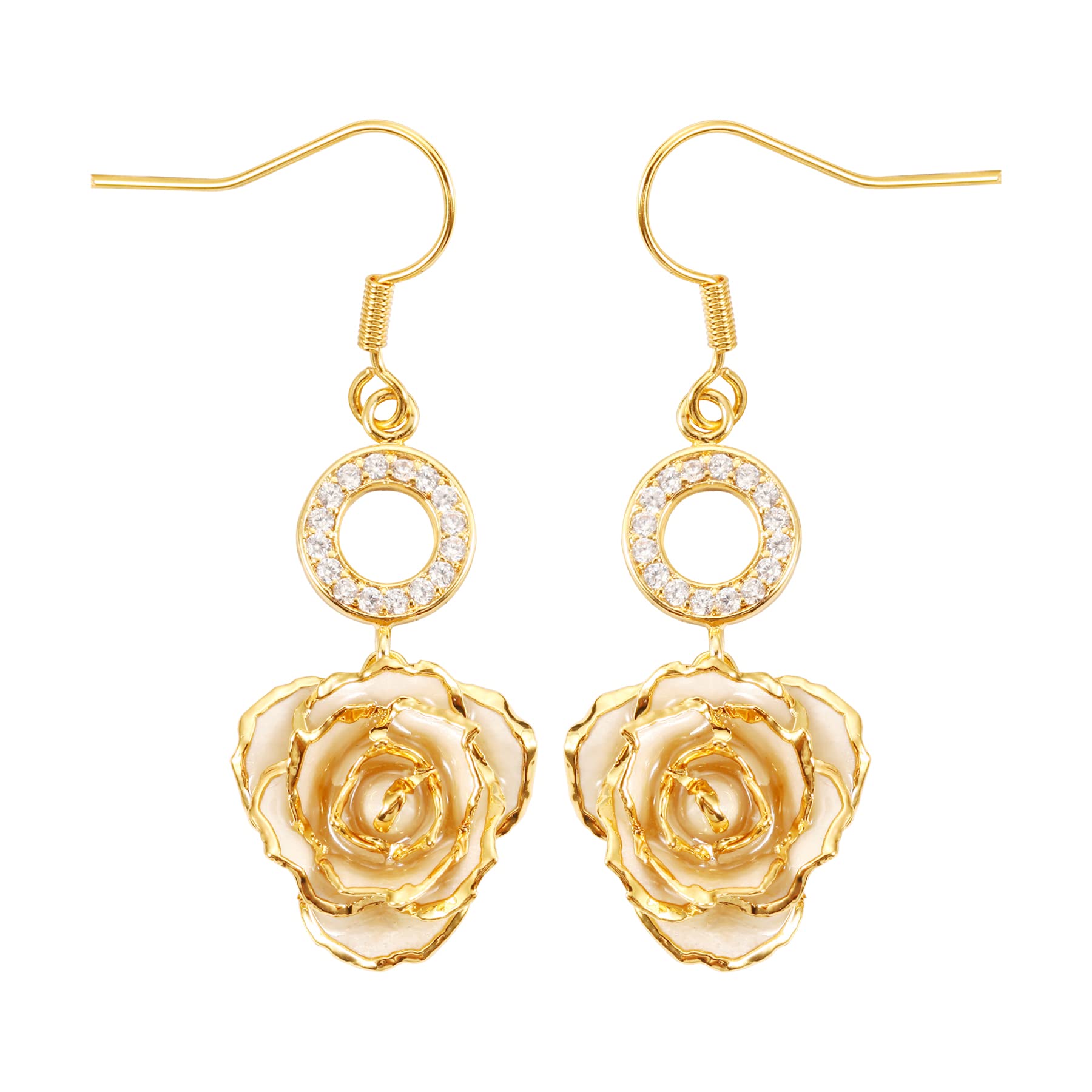 24K Gold Dipped Rose Earrings for Women - Elegant Fashion Jewelry Gift for Girlfriend, Wife, Mother on Valentine's Day, Anniversary, Birthday - Perfect for Romantic Dates, Special Occasions and Everyday Wear