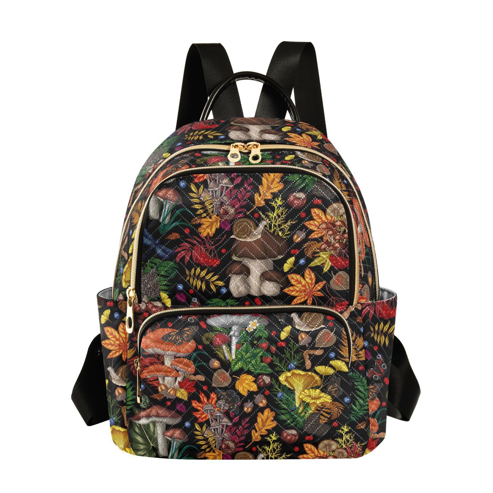 Stylish Women's Backpack with Mushroom Plant & Insect Print - Durable Rucksack for School, College & Outdoor Adventures