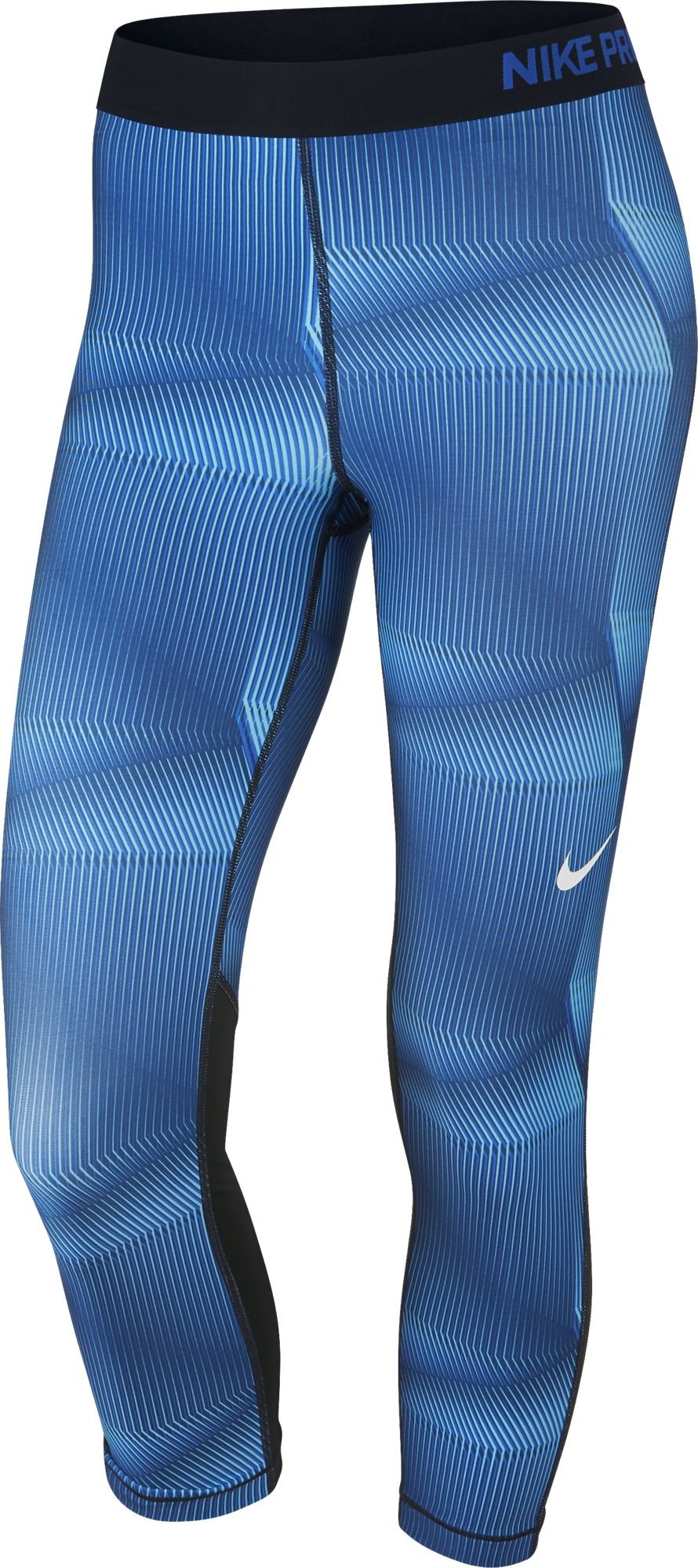 Nike Women's Pro Cool Compression Capri Tights - Moisture-Wicking Workout Leggings with Pyramid Print (XS, Blue) | Yoga, Running & Gym Training Activewear