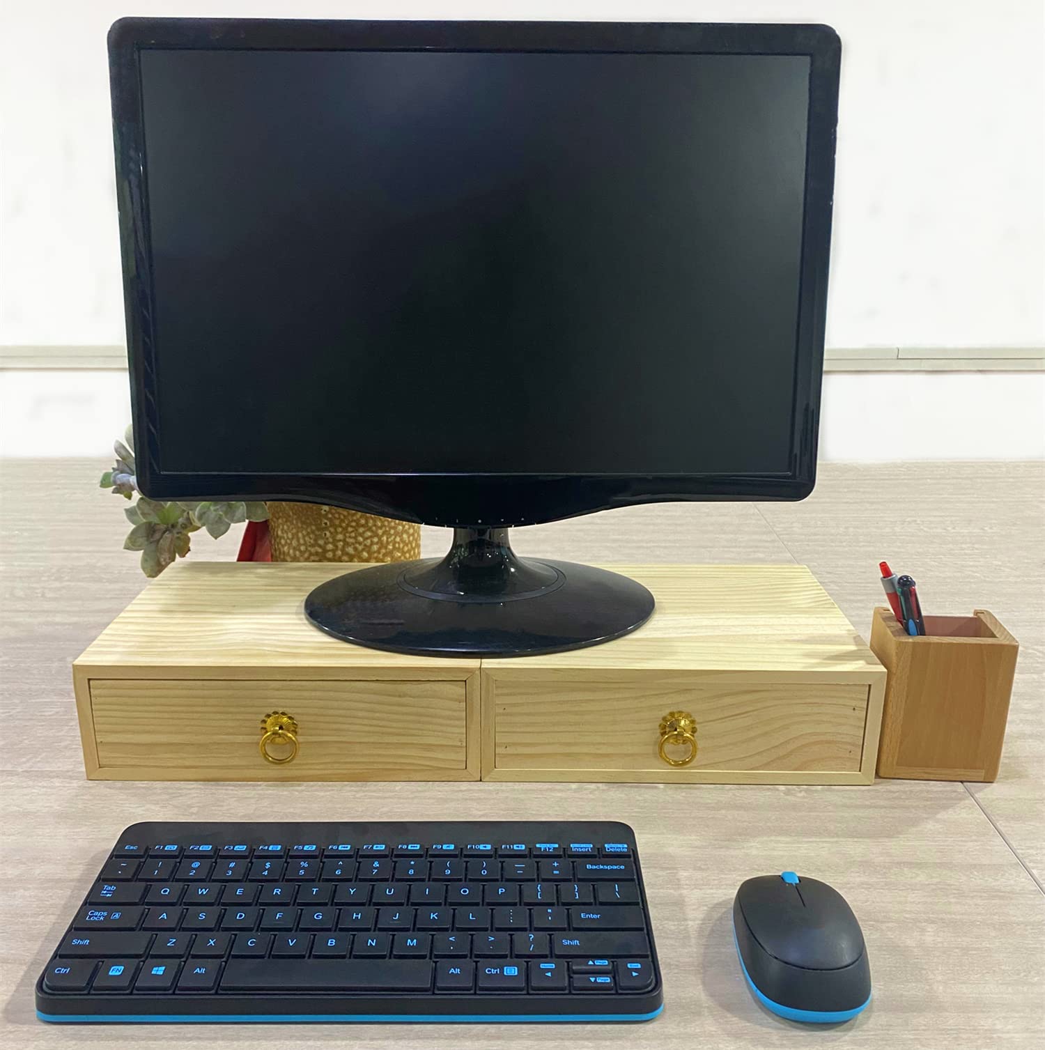 Natural Wooden Storage Box with Drawers - Wooden Desk Organizer & Jewelry Organizer with Metal Handle - Home Office & Craft Tabletop Storage Solution - Perfect for Organizing Stationery, Jewelry, Makeup & Small Accessories (1 Layer)