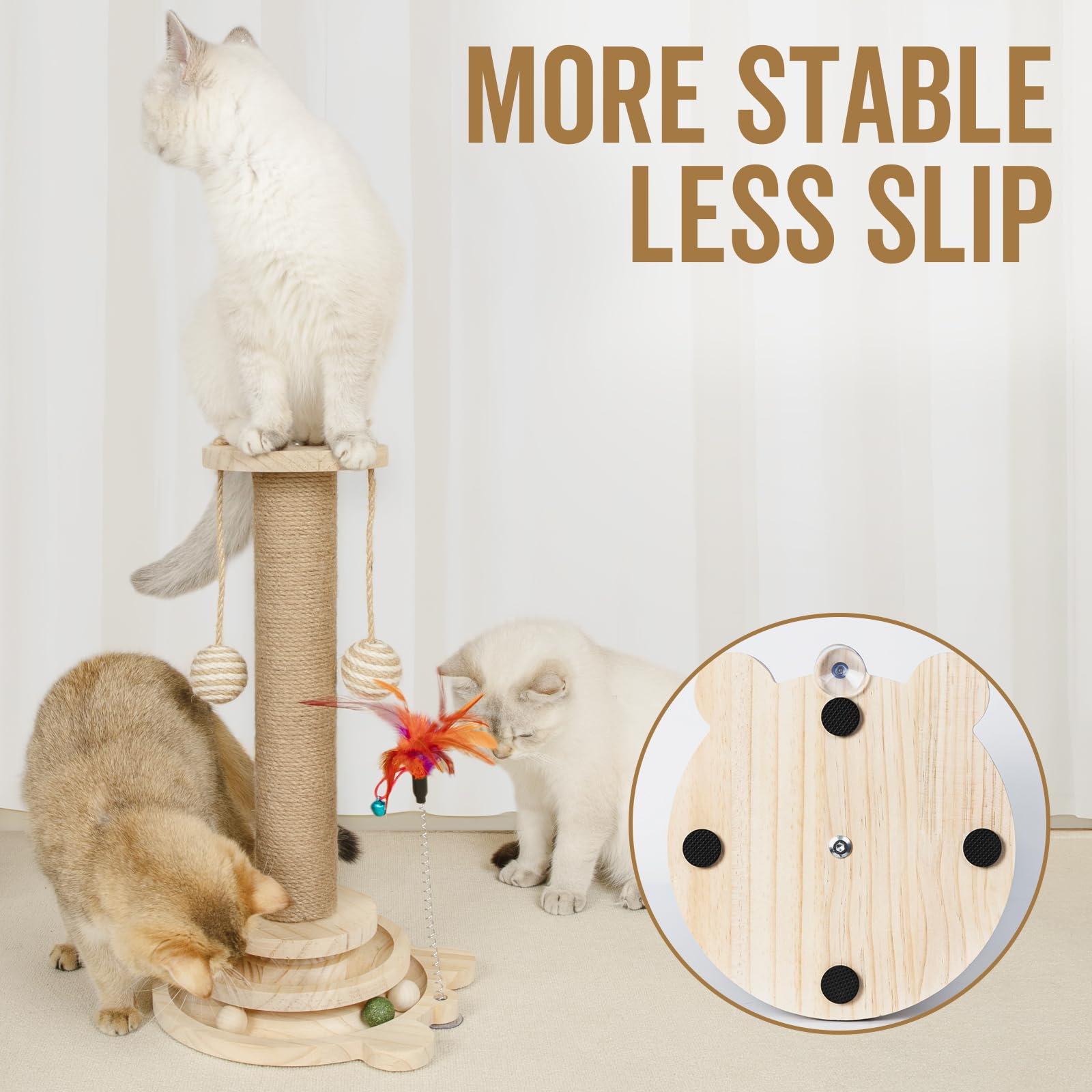 Premium Cat Scratching Post with Solid Wooden Base & Interactive Track Ball Toys - 45cm Tall Kitten Scratcher for Indoor Cats - Perfect for Playtime, Exercise & Furniture Protection