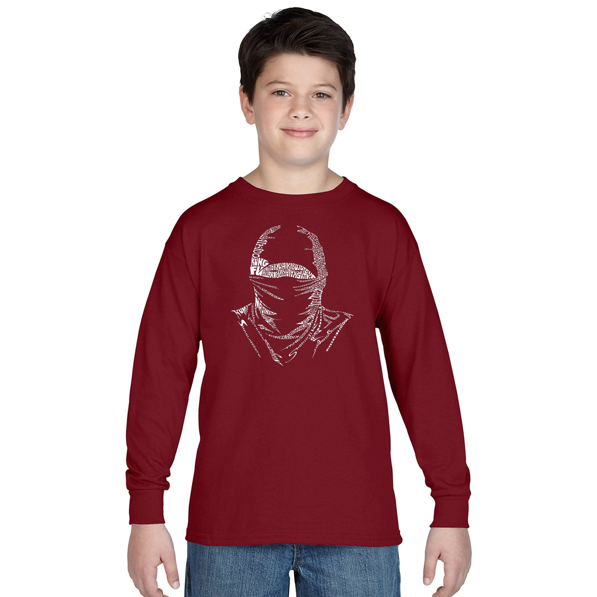 LA POP ART Boys Long Sleeve Graphic T-Shirt with Ninja Design - Cool Casual Wear for School, Playdates & Everyday Adventures