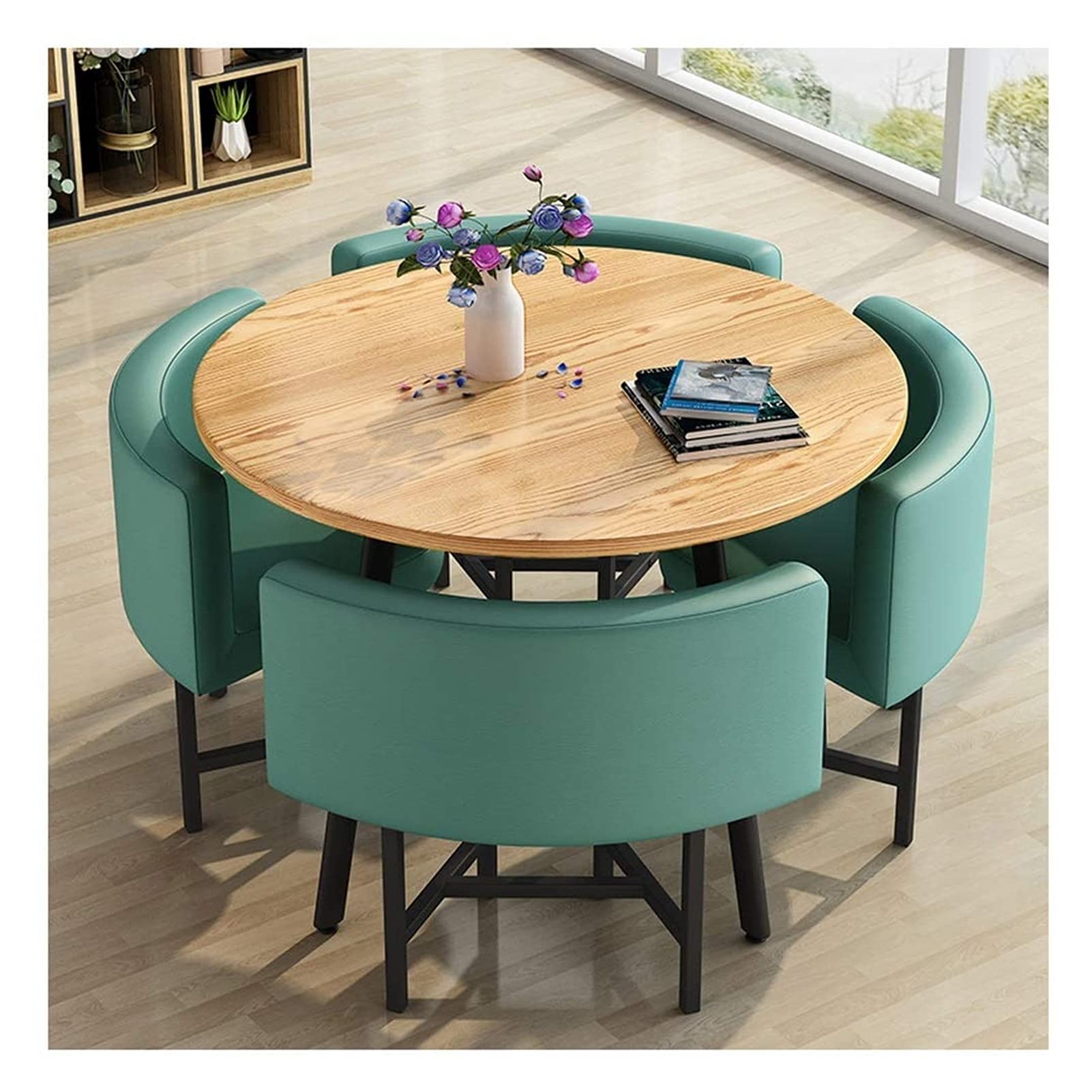80cm Round Table and 4 Chairs Set - Modern Office, Hotel Lobby & Cafe Furniture for Reception, Dining & Tea Shops | Durable Commercial Table Chair Combination (2-Tone Color)