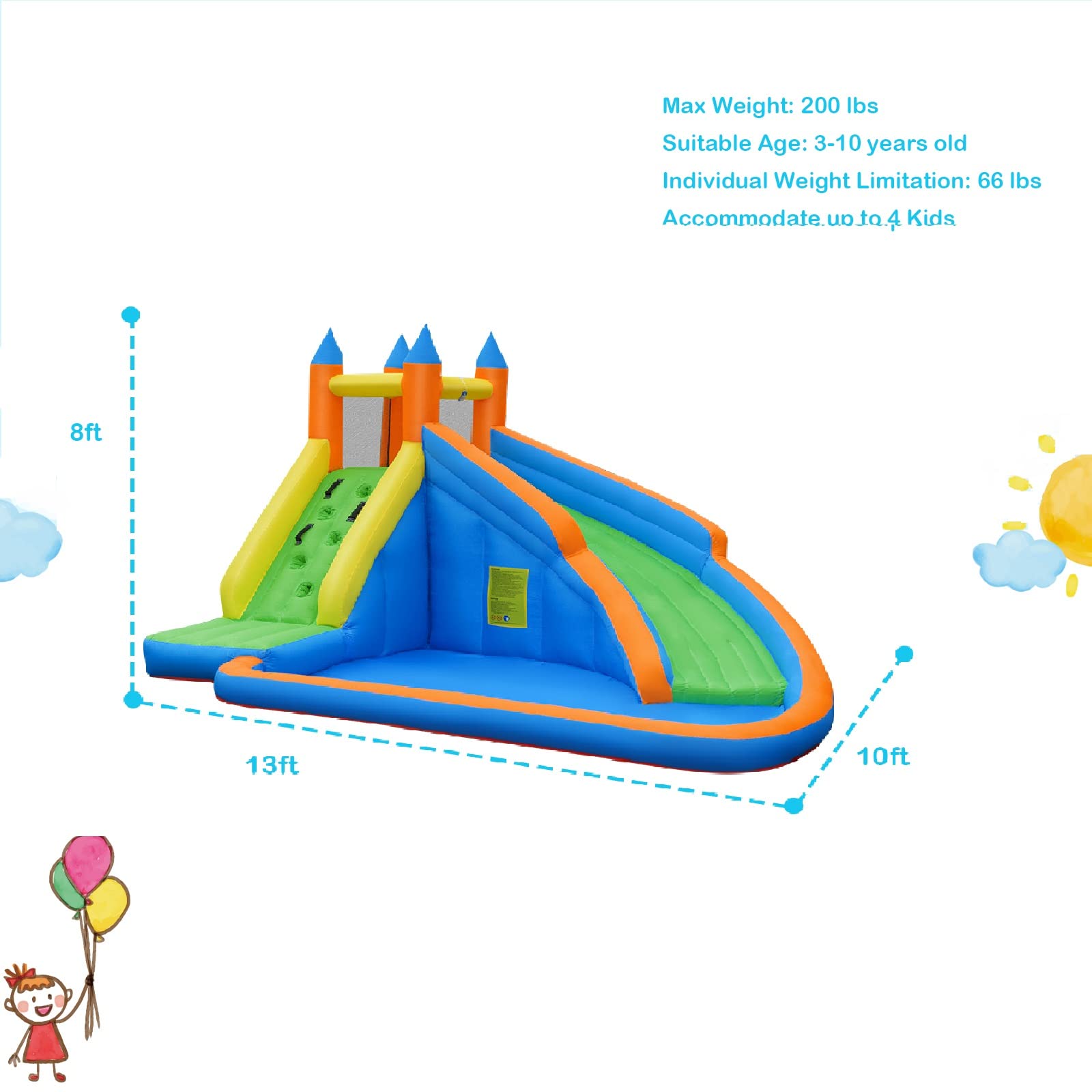 OLAKIDS Inflatable Water Slide & Bounce House Combo - Kids Outdoor Water Park with Slide, Climbing Wall & Splash Pool | Backyard Inflatable Jumping Castle & Obstacle Course | Includes Carrying Bag, Repair Kit & Stakes | Perfect for Summer Parties, Birthday Celebrations & Backyard Fun