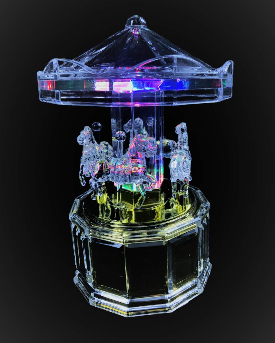 Mechanical Wind-Up Carousel Music Box with LED Lights - Transparent Acrylic Castle in The Sky Melody - Perfect for Home Decor, Gift Giving & Relaxation