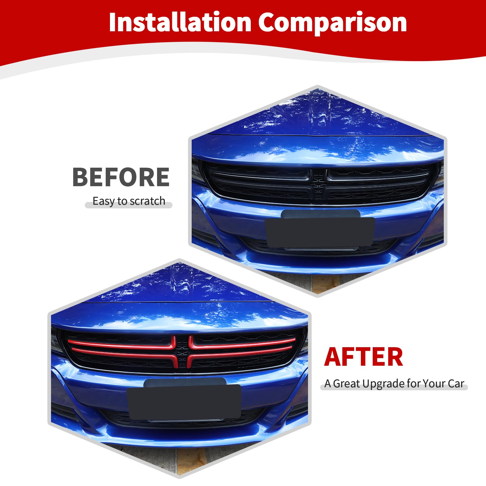 Red RT-TCZ Front Grill Grille Inserts Trim Cover for 2015+ Dodge Charger - Exterior Car Accessories (4-Piece Set) - Upgrade Your Ride's Style & Protection