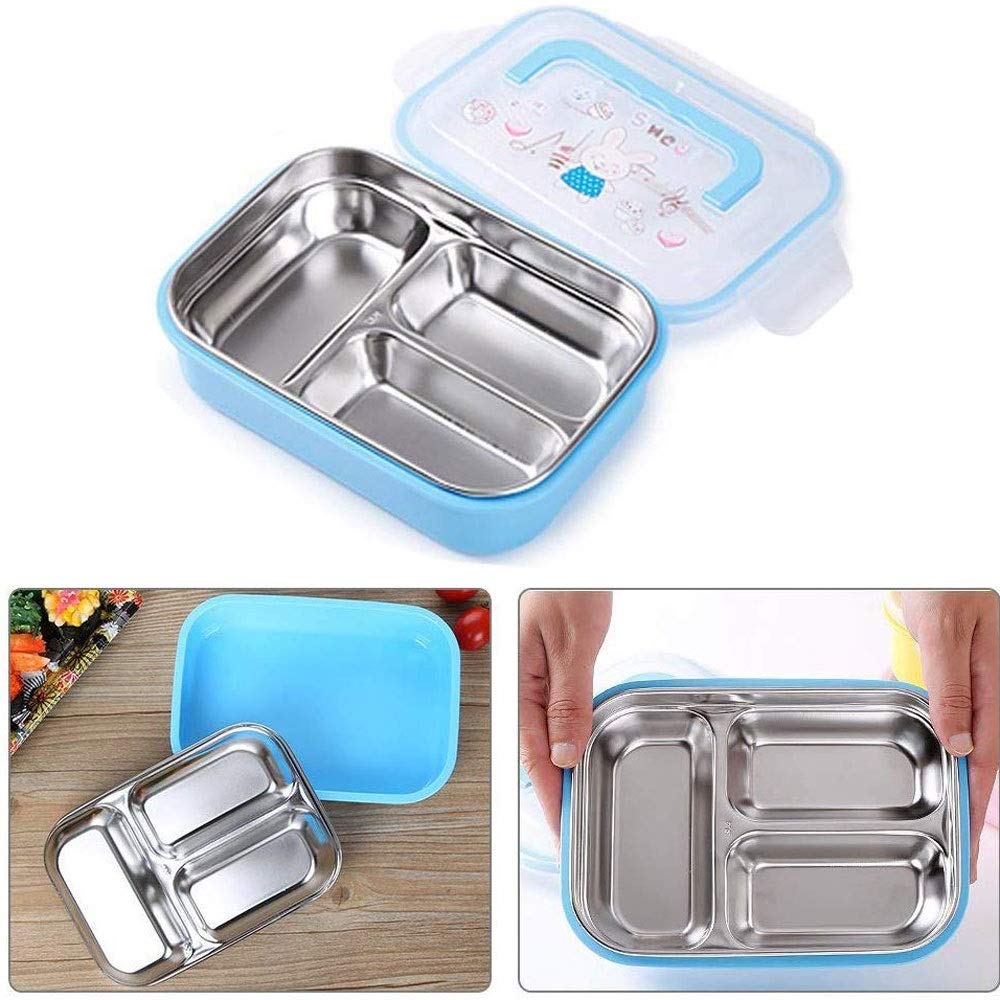 NYQCDR 3-Compartment Stainless Steel Lunch Box - Leak Proof Bento Box for Adults & Kids - Ideal for Work, School, Kindergarten - Dishwasher Safe & BPA Free - Perfect for Meal Prep, Picnics, and Office Lunches