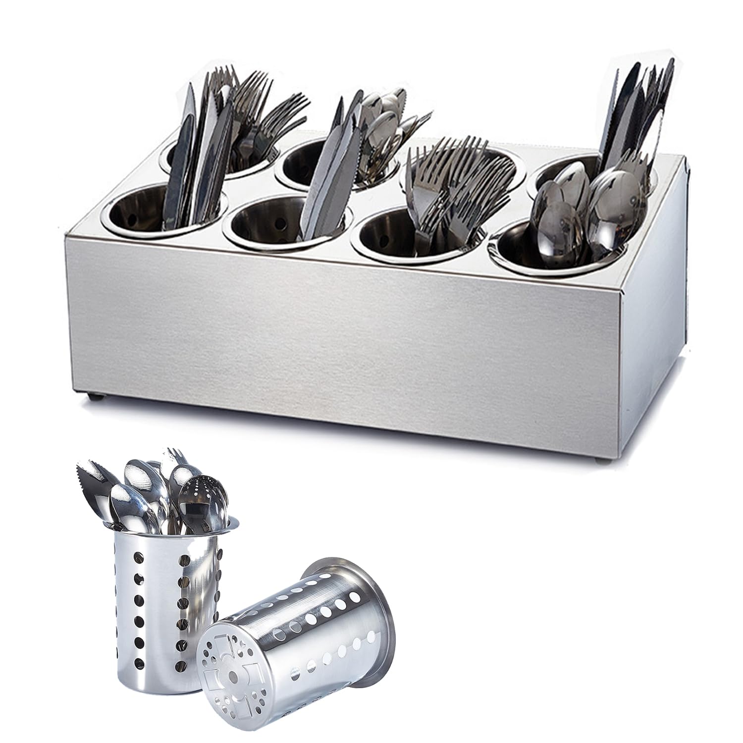 Premium Stainless Steel Utensil Holder for Kitchen Counter - 8 Cup Large Silverware Organizer for Restaurants & Home Use | Durable Metal Cutlery Caddy for Spoons, Forks & Knives | Perfect for Countertop Organization & Easy Access While Cooking