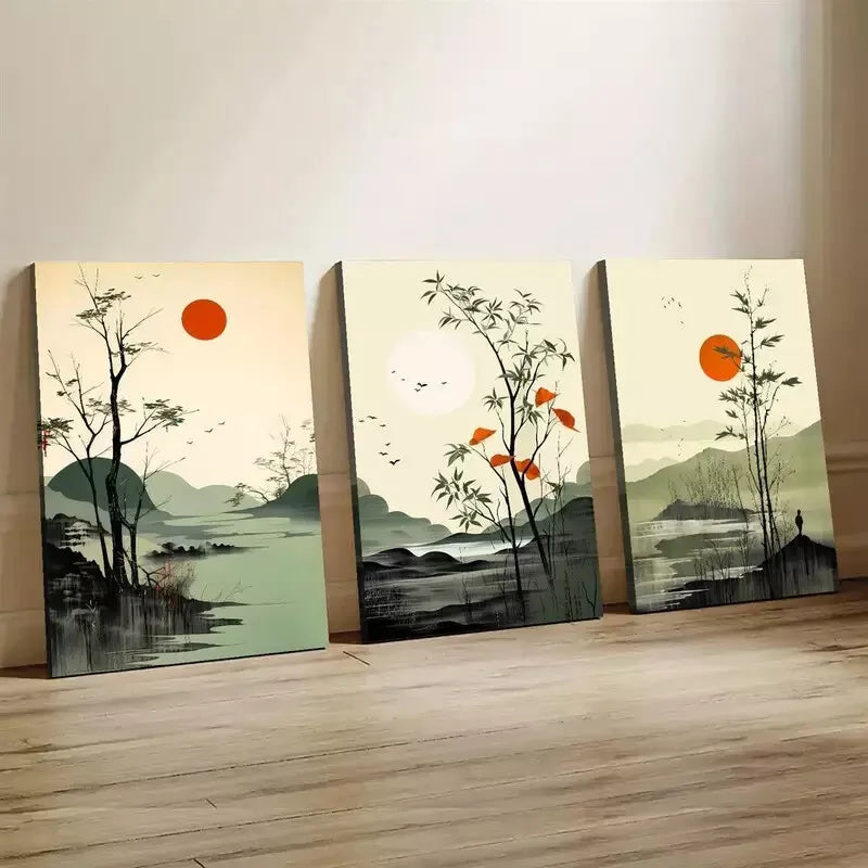 3-Piece Stylish Minimalist Sage Green Plant Art Set - Framed Canvas 50x70cm - High Quality Print - 100% Australian Made - Ready to Hang Wall Decor for Living Room, Bedroom & Office