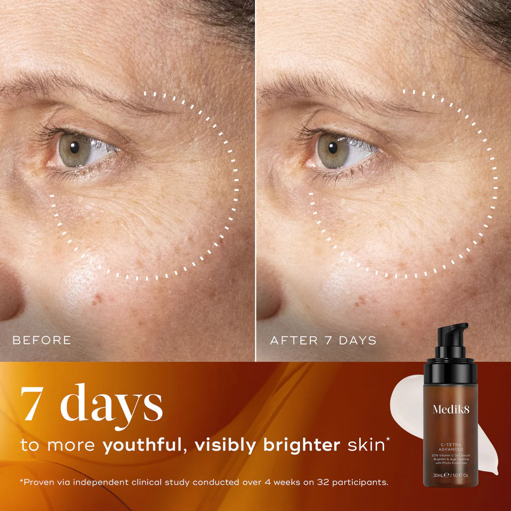 Medik8 C Tetra® Advanced Vitamin C Serum - Brightening & Anti-Aging Face Treatment for Glowing Skin | Perfect for Daily Skincare Routine & Nighttime Use