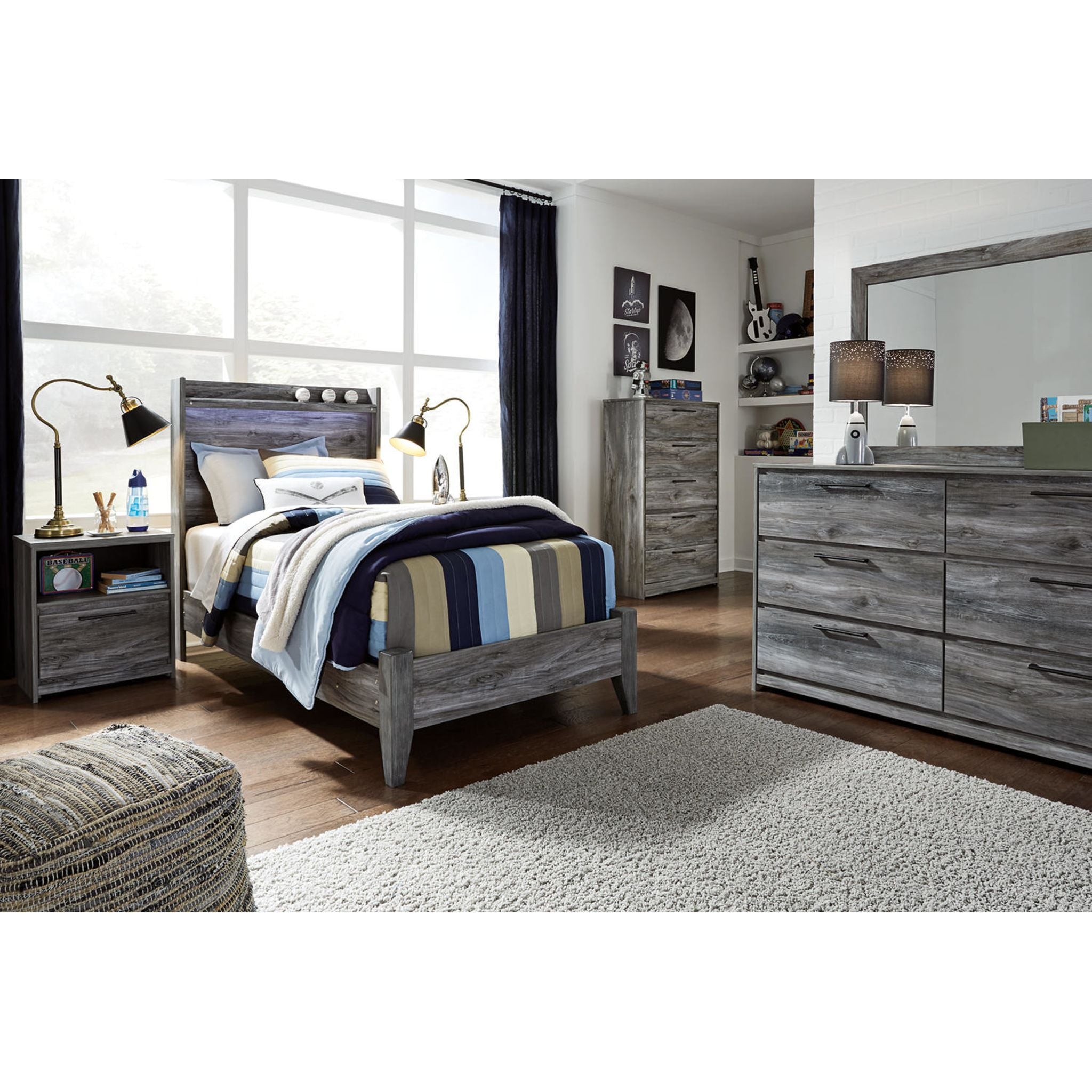 Baystorm Twin Panel Bed Frame with Headboard - Gray Wooden Platform Bed for Kids, Teens & Adults - Perfect for Small Spaces, Guest Rooms & Dormitories
