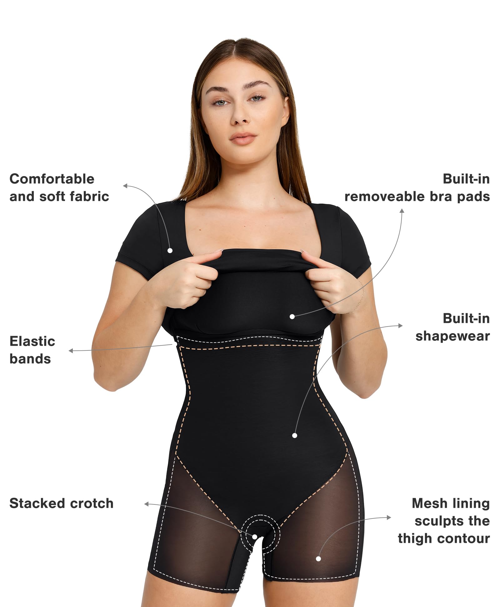 Popilush Women's Summer Cocktail Midi Dress with Shapewear - Bodycon Short Sleeve Square Neck Party Dress for Night Out, Date Night & Special Occasions