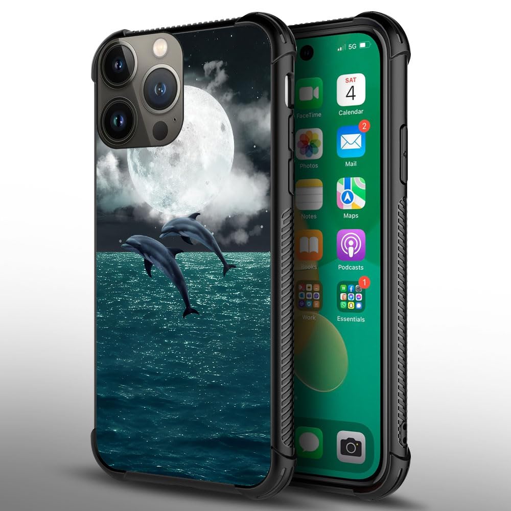 Durable Shockproof iPhone 12 Mini Case with Cute Two Dolphins Flying Graphic - Anti-Scratch Hard PC Back Cover for Girls (Perfect for School, Travel & Everyday Protection)
