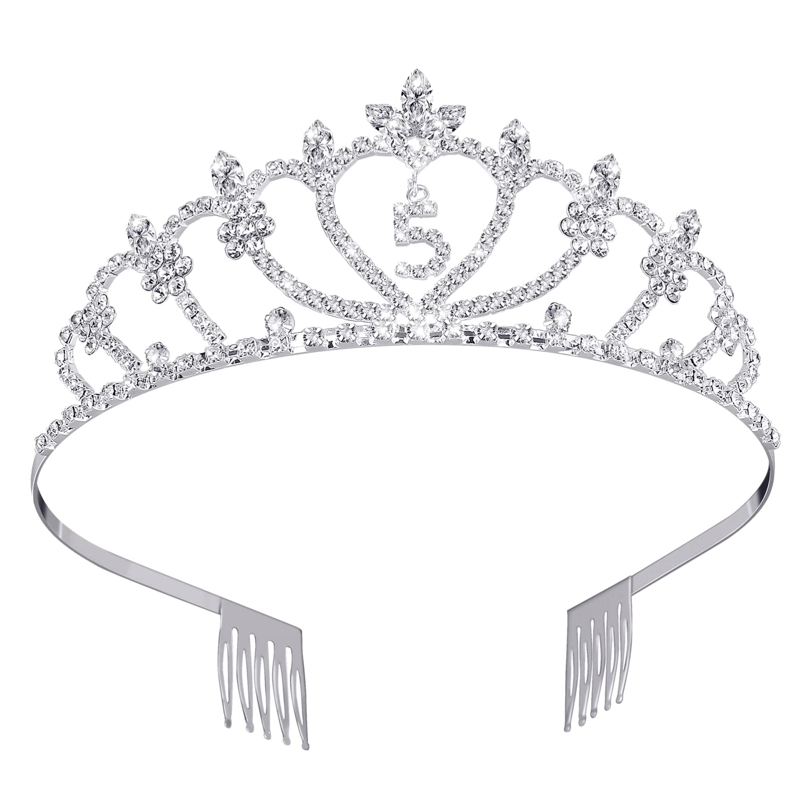 Girls 5th Birthday Crown Tiara - Crystal Rhinestone Princess Headband for 5 Year Old Girls | Happy Birthday Party Accessory | 1 Count Metal Tiara for Birthday Celebrations, Photo Shoots & Special Occasions